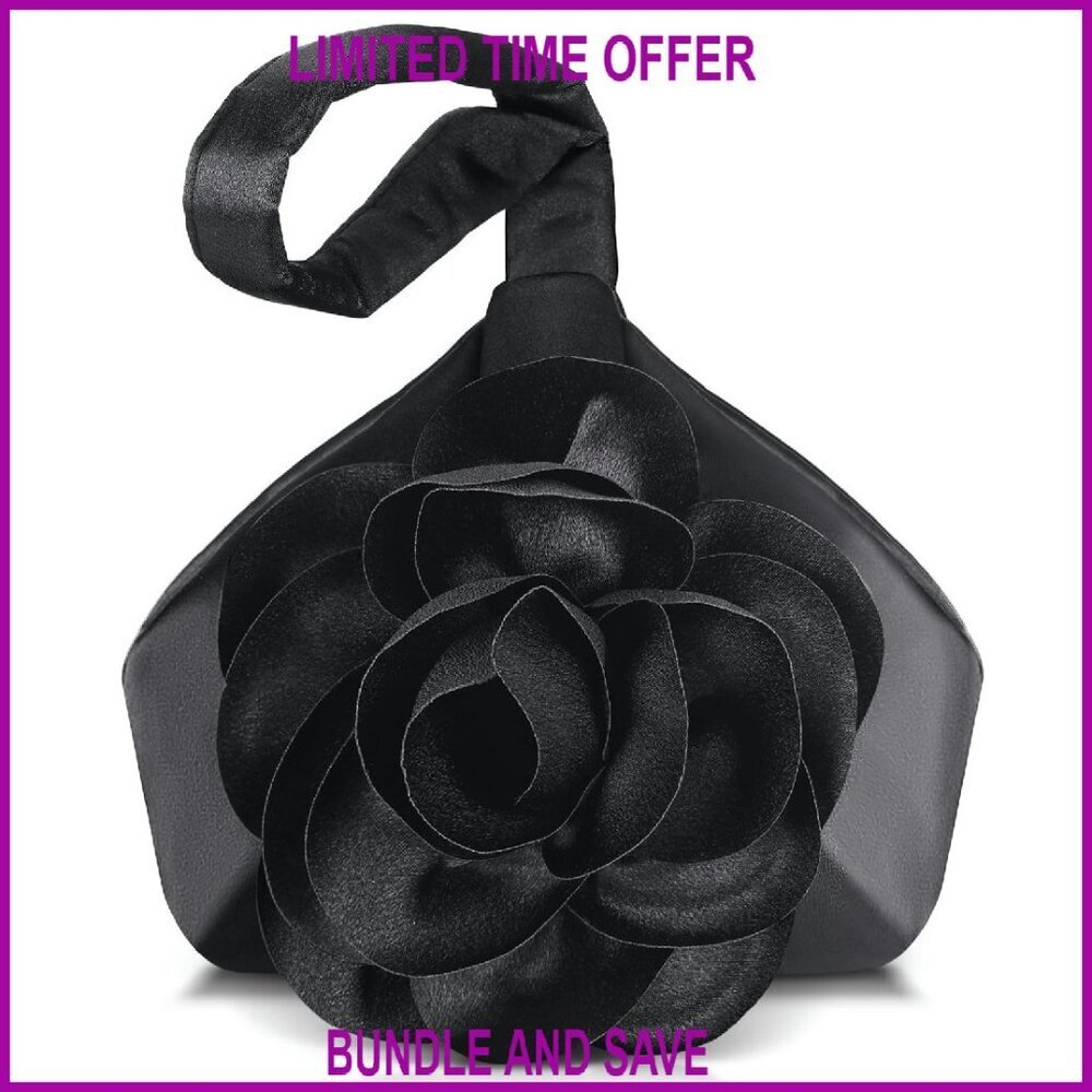 Satin Clutch with 3D Rose Detachable Chain Strap Evening Bag